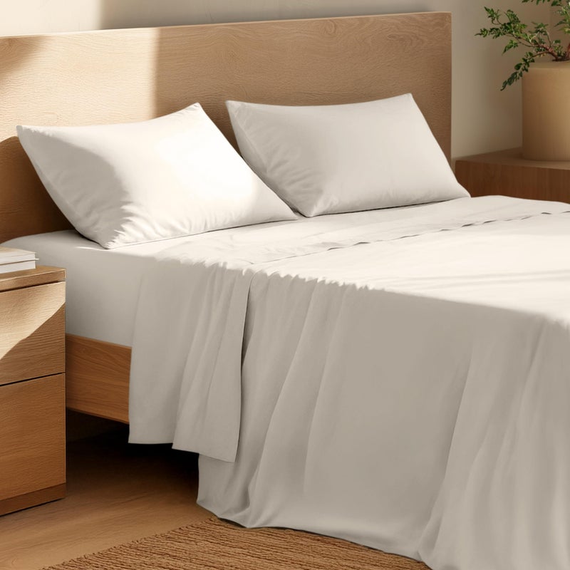 Bare Home 100% Organic Cotton Queen Sheet Set - Crisp Percale Weave - Lightweight & Breathable - Bedding Sheets & Pillowcases (Queen, French Beige) - Image 1